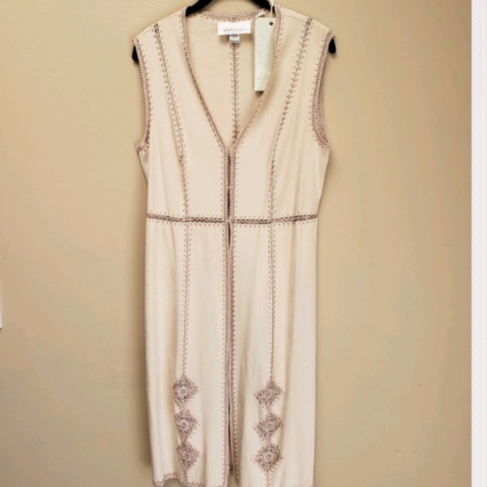 Crochet, Ivory, faux suede vest/ duster